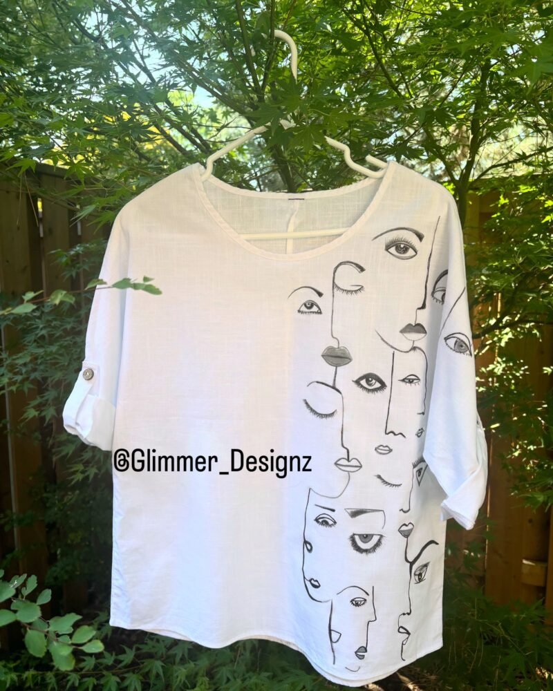 Handpainted Graphics Linen 3/4 Sleeve Top