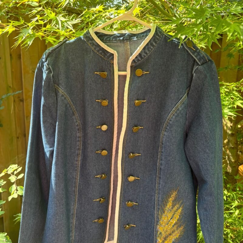 Denim Jacket Handpainted Wheat and White Flower Design