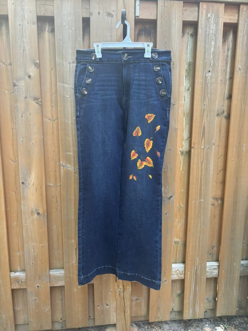 Jean Pants with Hand Painted Fall Leaves