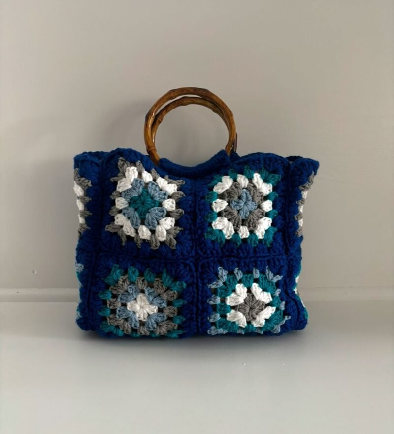 Handmade Crochet Purse with Wooden Handle - Image 2