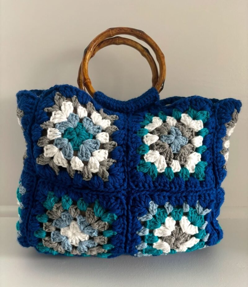 Handmade Crochet Purse with Wooden Handle