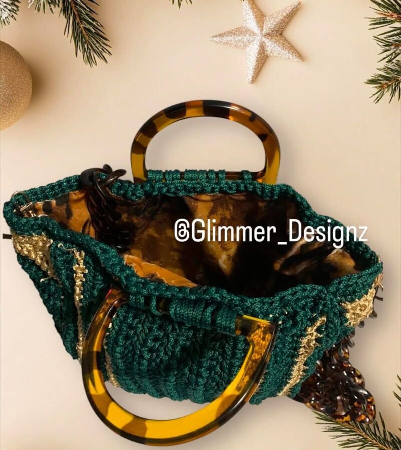 Handmade Crochet Green Luxury Purse - Image 3