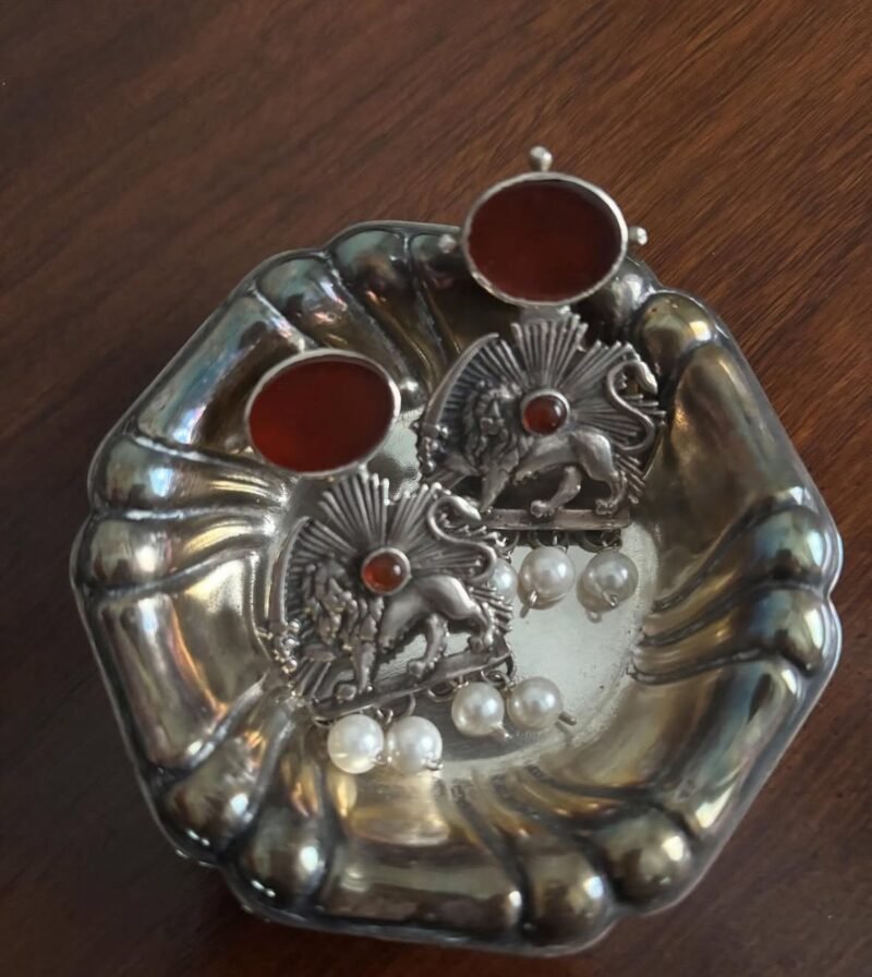 Lion & Sun Persian Earrings With Red Gems - Image 2