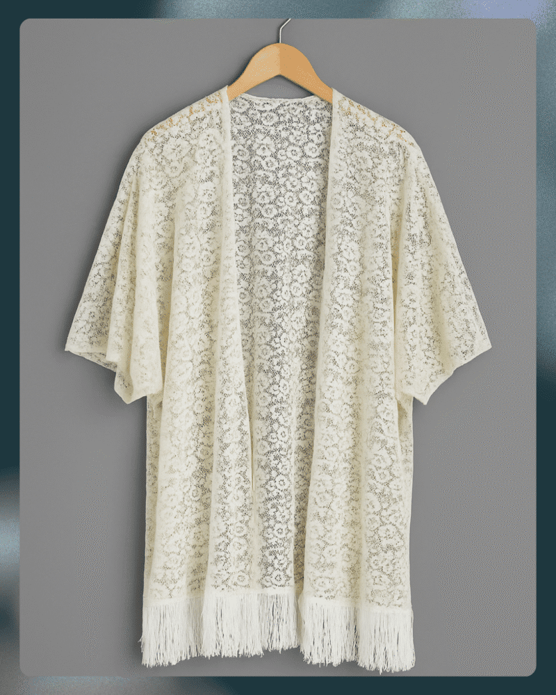 Ivory Whisper Lace Fringe Kimono - Image 3