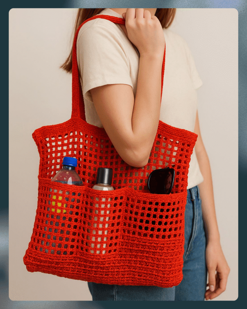 Sunburst Pocket Crochet Beach Bag - Image 3